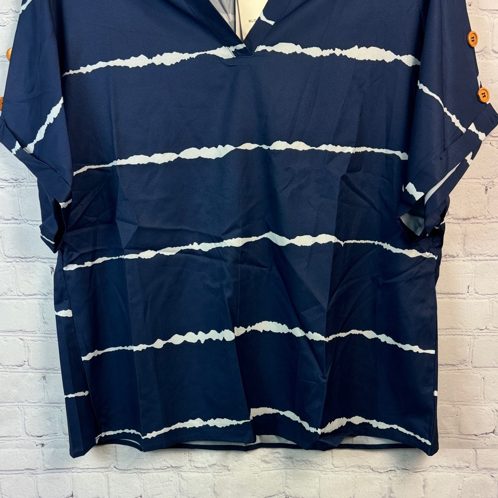 BloomChic Navy and White Striped Blouse With Button Detail Plus Size 1X - Picture 5 of 6